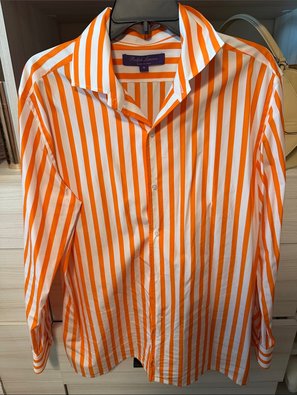 Ralph Lauren Purple Label Orange and White Stripe Button-Down Blouse